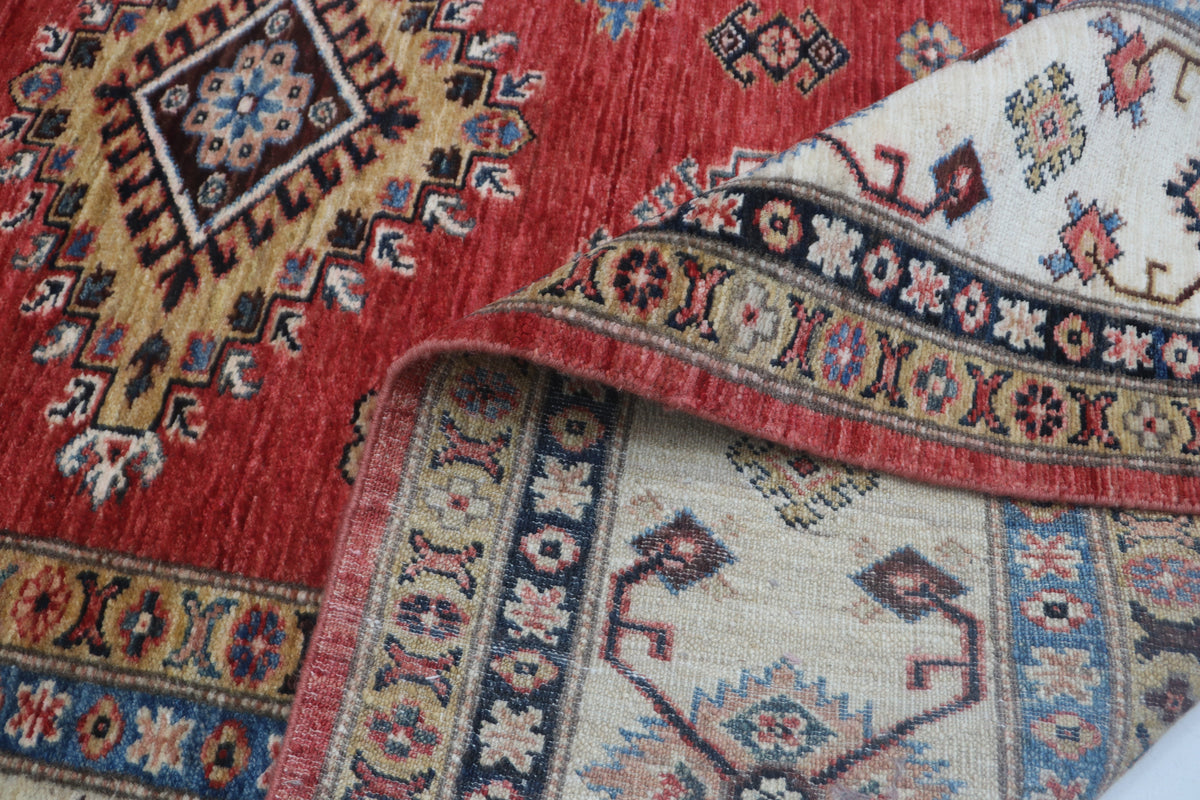 Detail view 9 of red Super Kazak handwoven wool rug, 8.5 x 9 ft