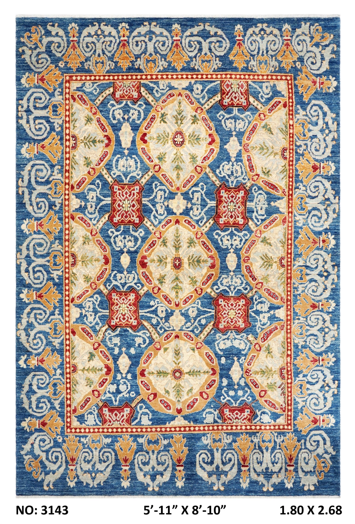 Detail view 9 of blue Chobi 35/40 handwoven wool rug, 6 x 9 ft