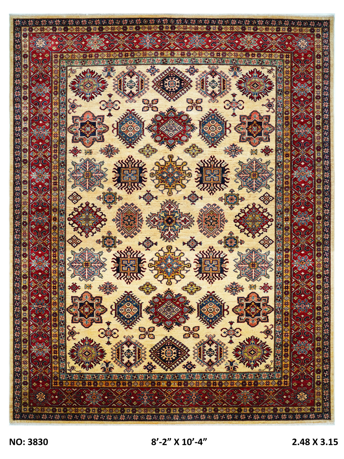 Detail view 9 of beige Super Kazak handwoven wool rug, 8 x 10 ft
