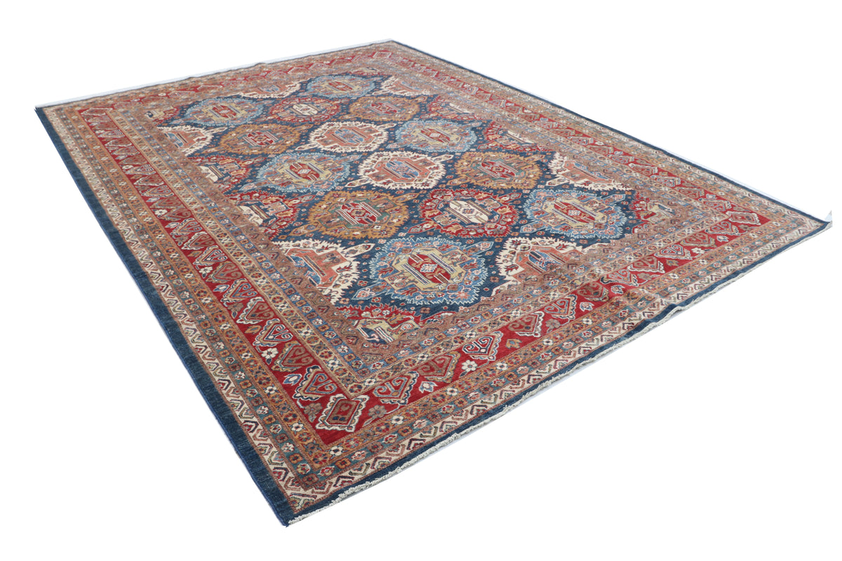 Detail view 8 of blue Super Kazak handwoven wool rug, 9 x 12 ft