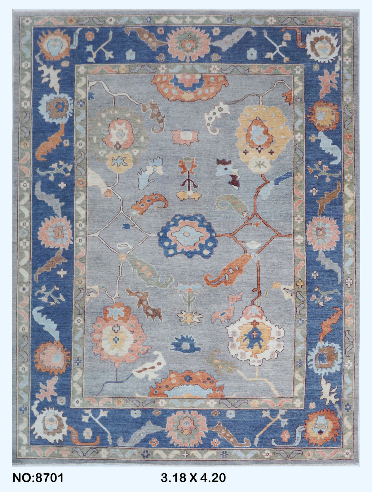 Detail view 9 of blue Oushak handwoven wool rug, 10 x 14 ft