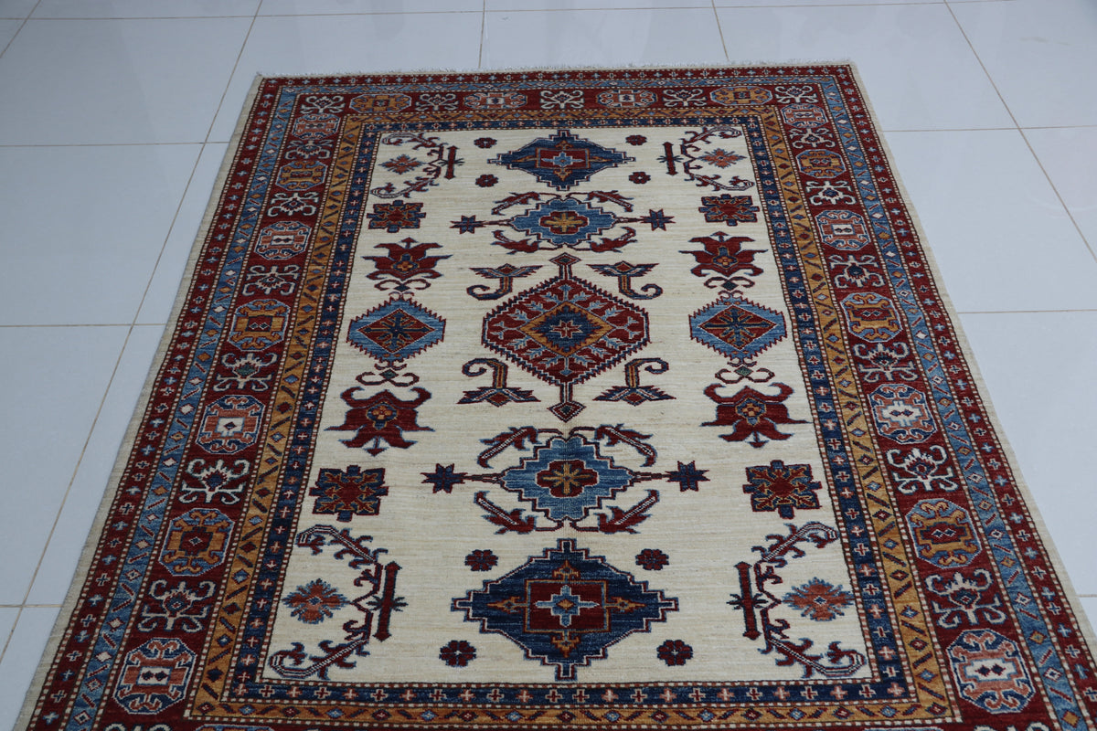 Detail view 2 of beige Super Kazak handwoven wool rug, Custom size