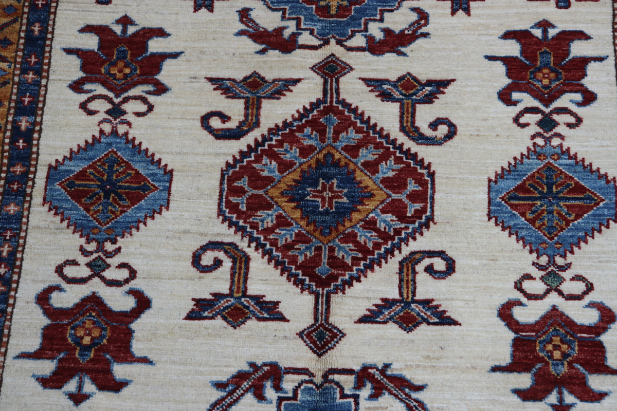 Detail view 3 of beige Super Kazak handwoven wool rug, Custom size