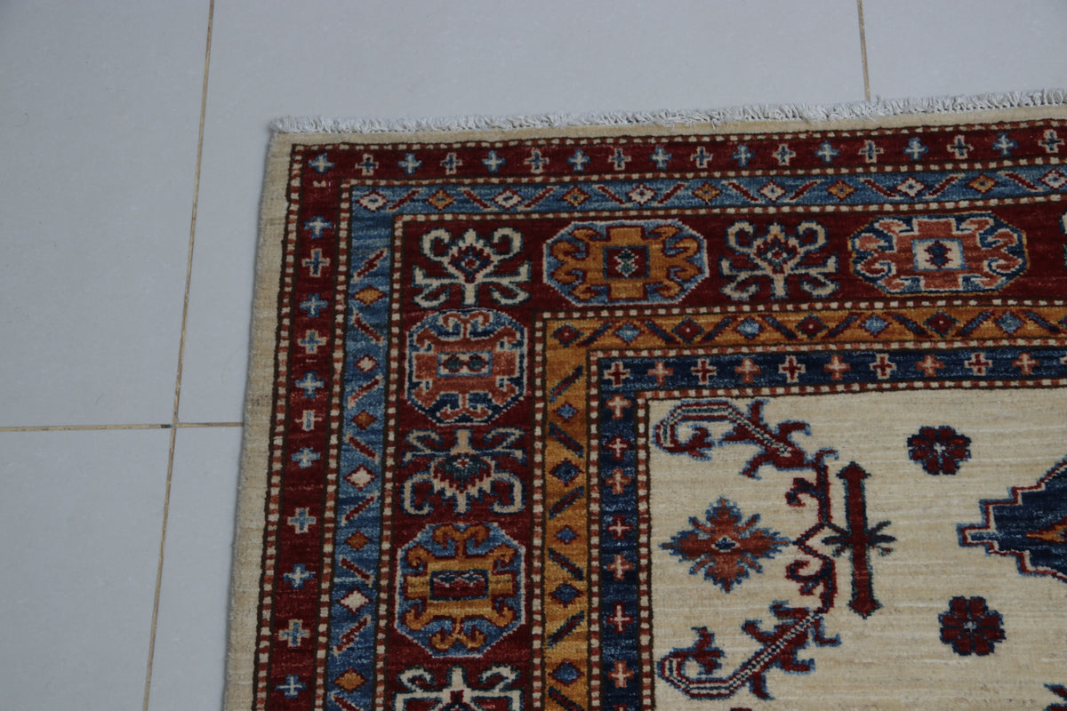 Detail view 4 of beige Super Kazak handwoven wool rug, Custom size