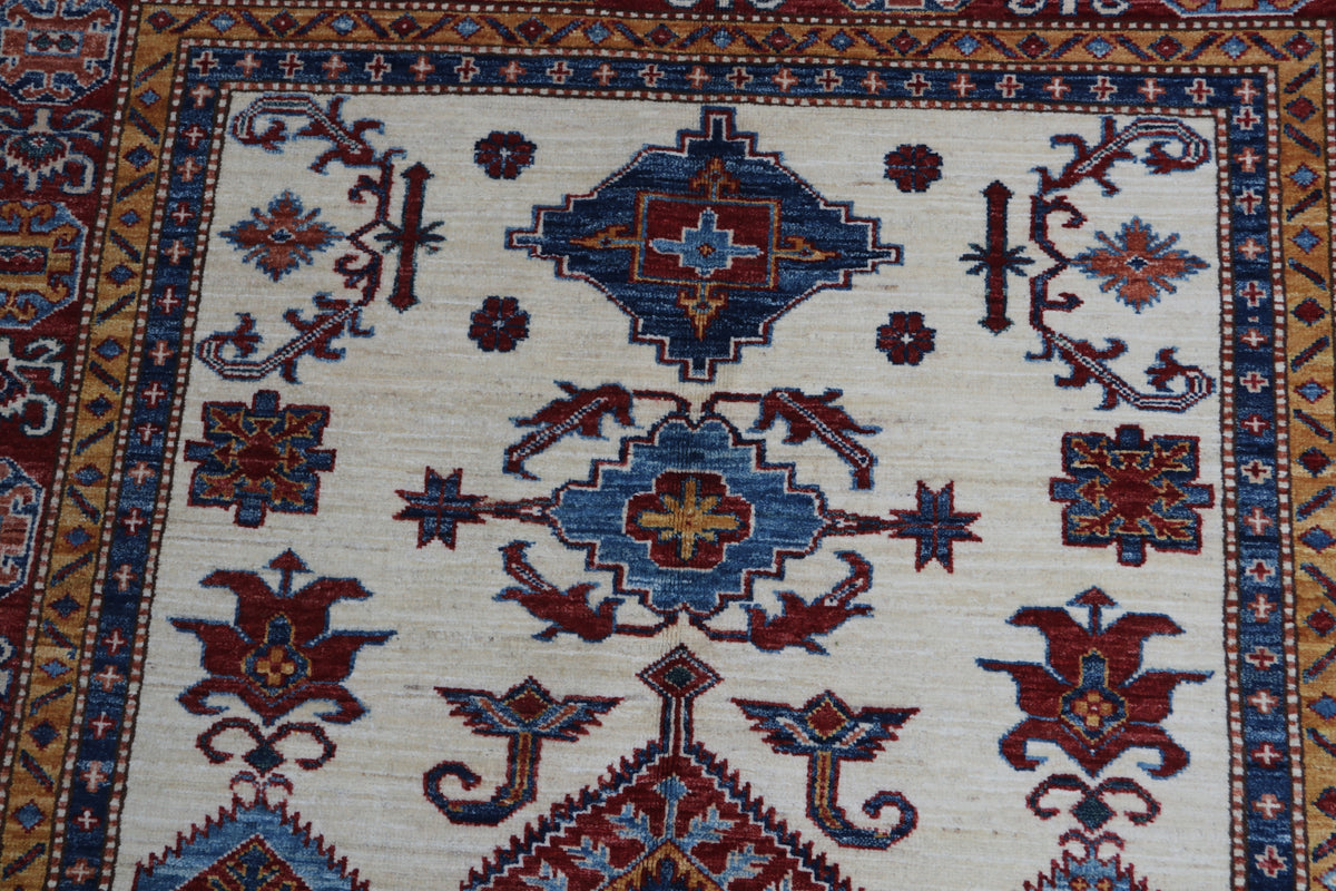 Detail view 5 of beige Super Kazak handwoven wool rug, Custom size