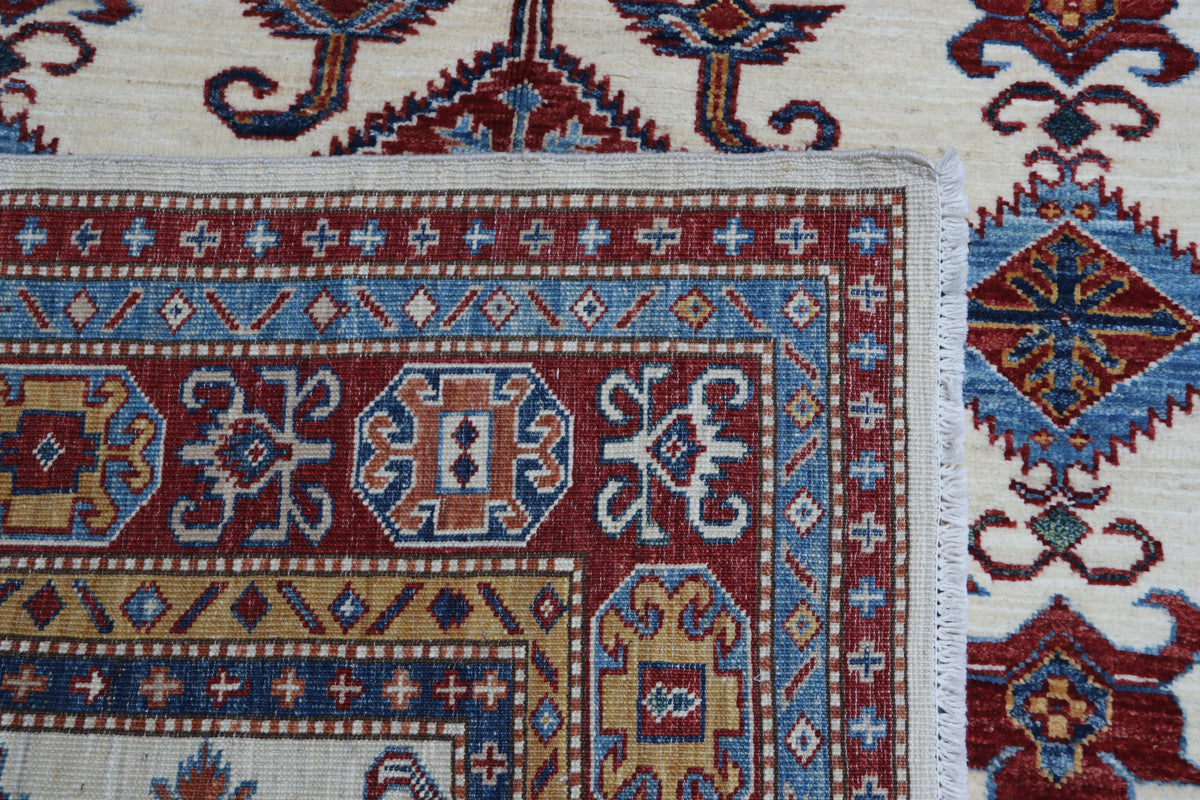 Detail view 6 of beige Super Kazak handwoven wool rug, Custom size