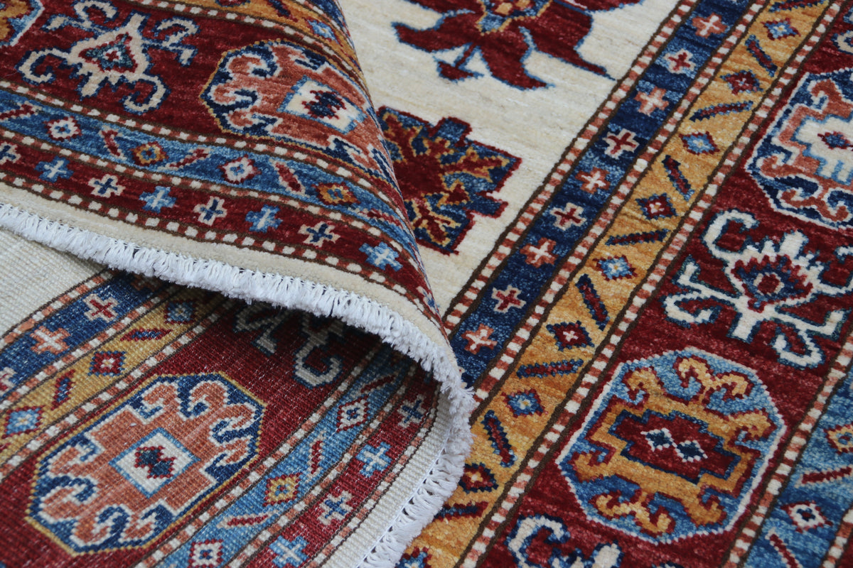 Detail view 7 of beige Super Kazak handwoven wool rug, Custom size