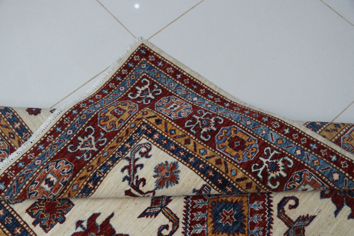 Detail view 8 of beige Super Kazak handwoven wool rug, Custom size