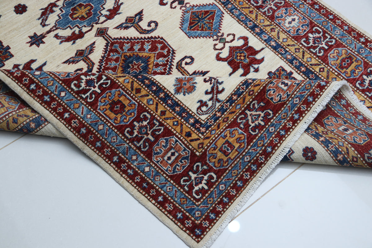 Detail view 9 of beige Super Kazak handwoven wool rug, Custom size