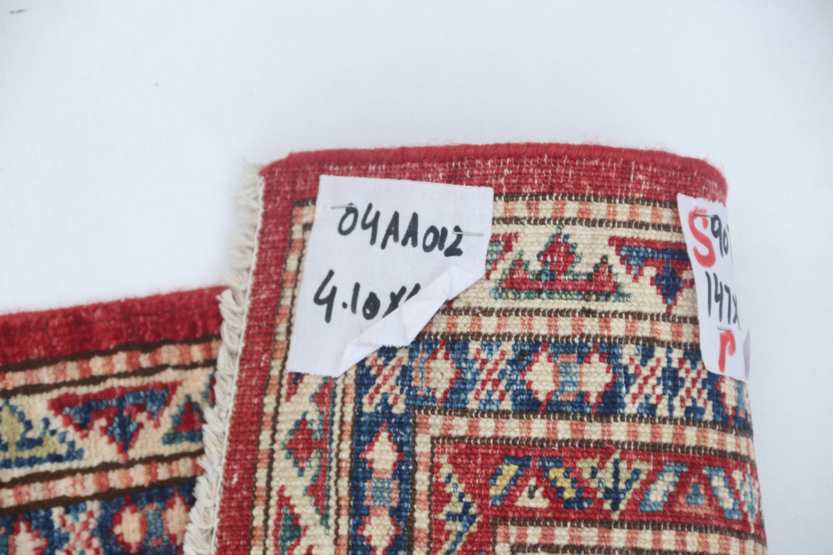 Detail view 11 of red Super Kazak handwoven wool rug, 5 x 6.5 ft