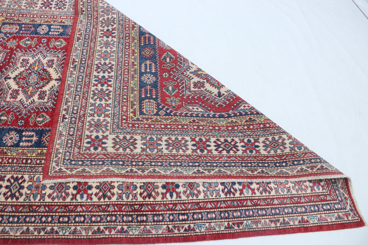 Detail view 7 of red Super Kazak handwoven wool rug, 5 x 6.5 ft