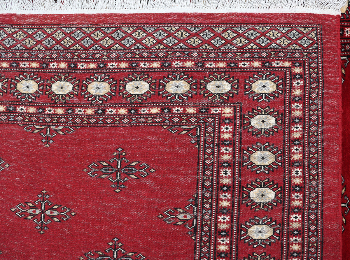 Detail view 6 of red Mori Bokhara handwoven wool rug, 6 x 9 ft