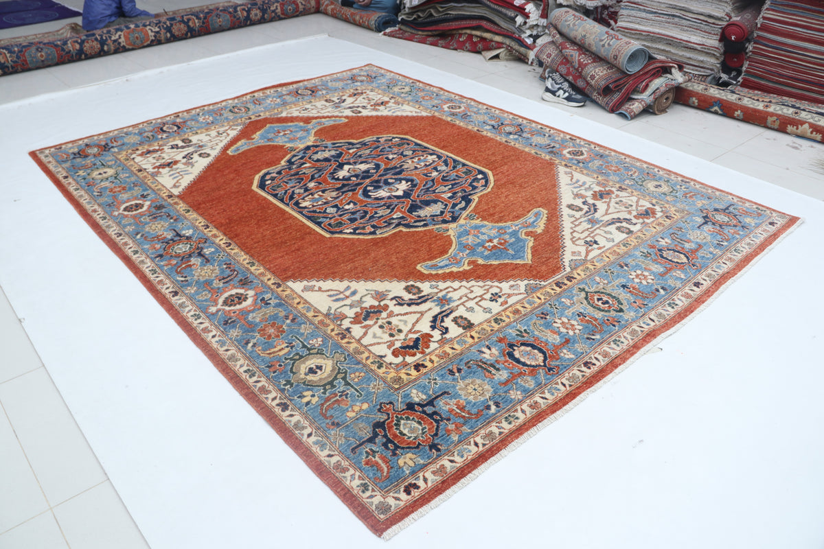 Detail view 2 of copper Chobi 35/40 handwoven wool rug, 8 x 10 ft