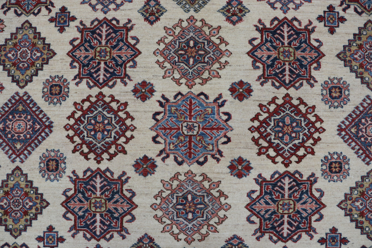 Detail view 4 of beige Super Kazak handwoven wool rug, 8 x 10 ft