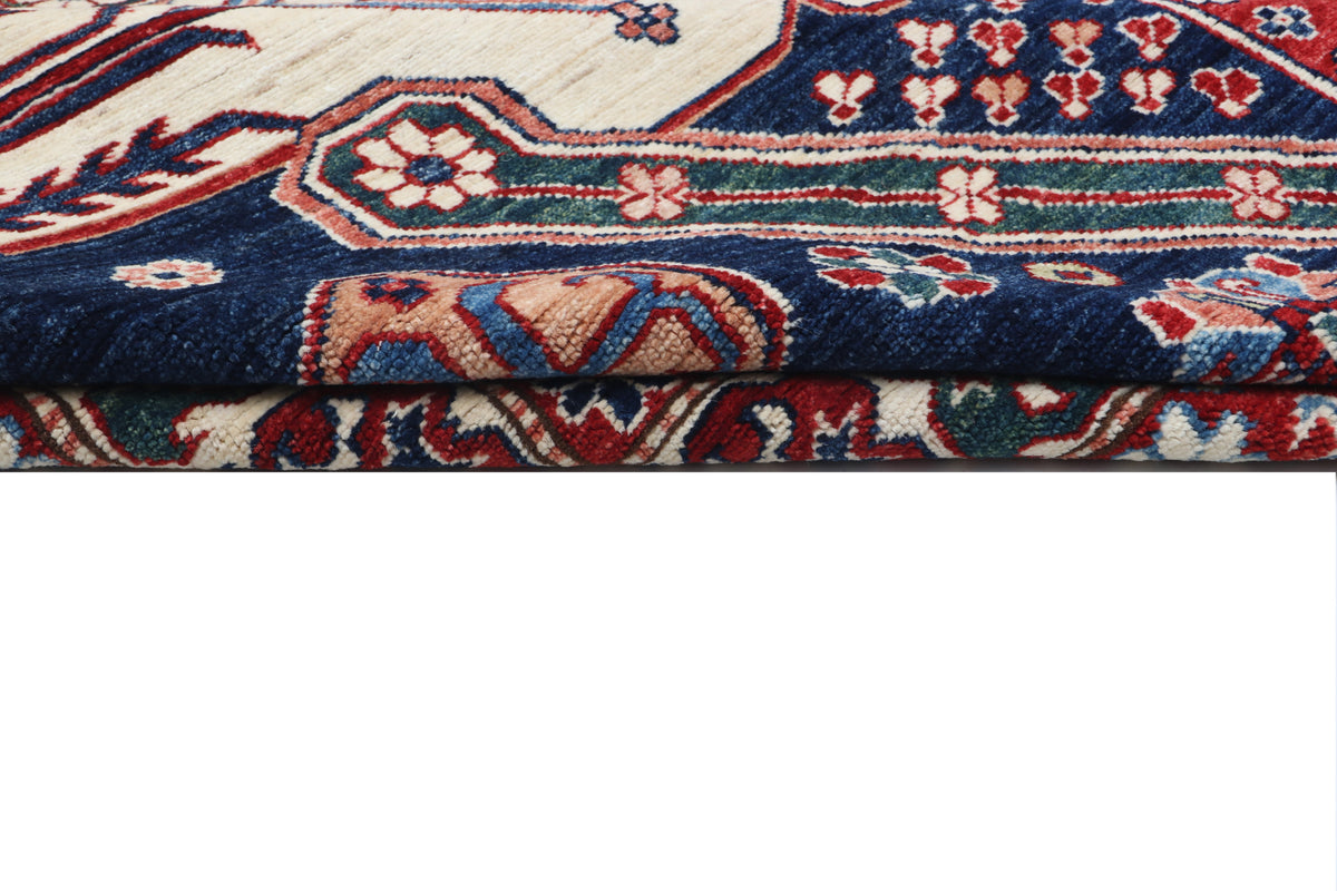 Detail view 6 of blue Super Kazak handwoven wool rug, 8 x 11 ft