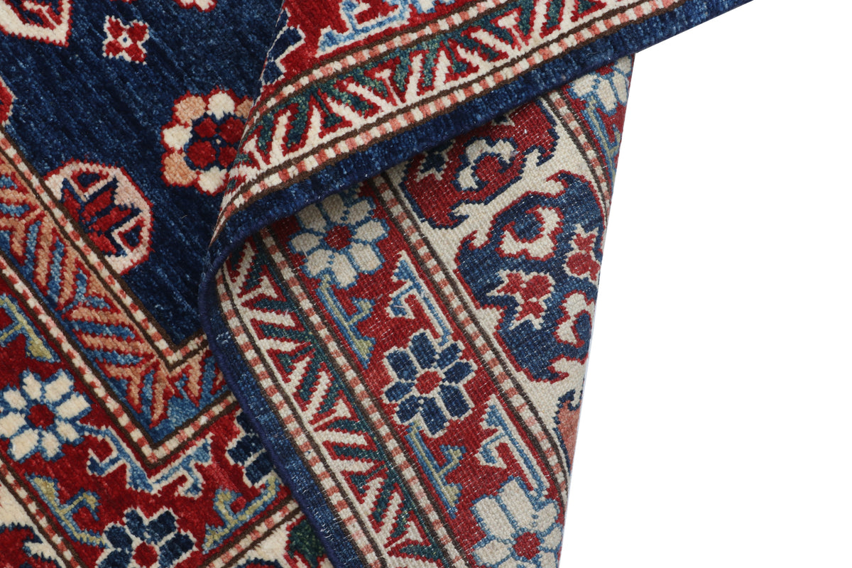 Detail view 7 of blue Super Kazak handwoven wool rug, 8 x 11 ft