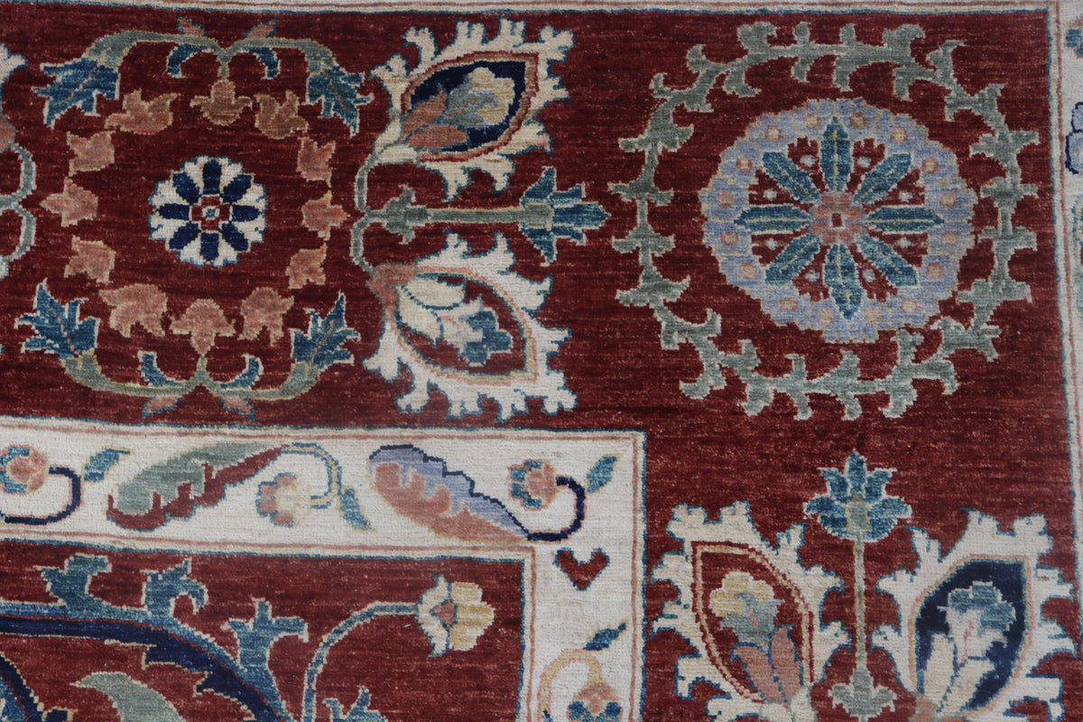 Detail view 6 of red Chobi 35/40 handwoven wool rug, 10 x 14 ft