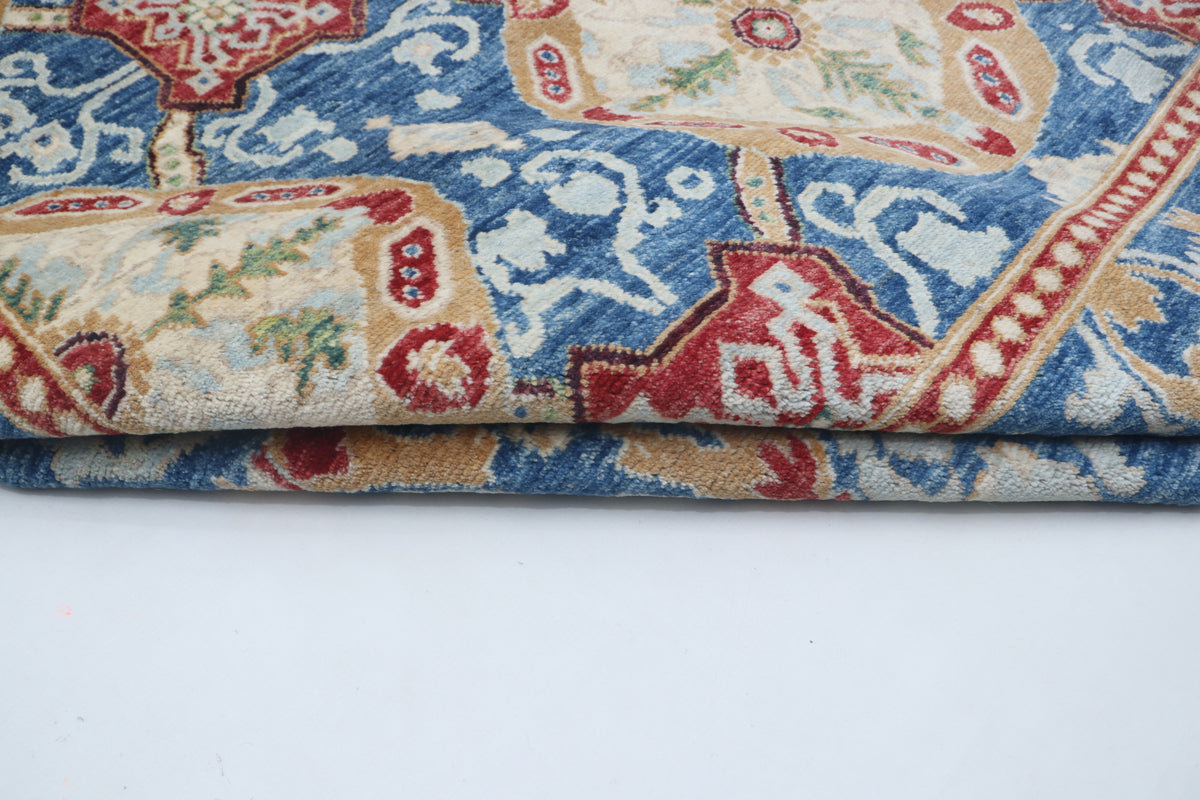 Detail view 7 of blue Chobi 35/40 handwoven wool rug, 6 x 9 ft