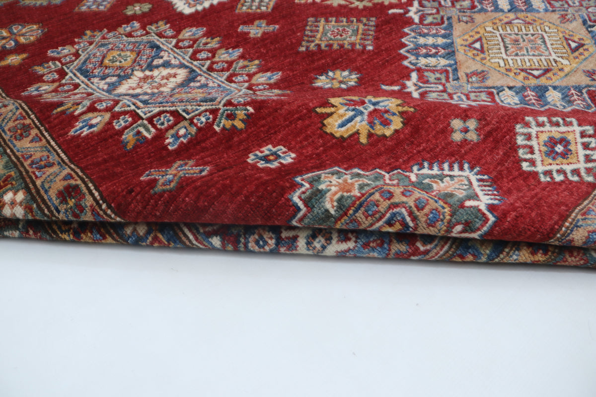 Detail view 7 of red Super Kazak handwoven wool rug, 8 x 10 ft