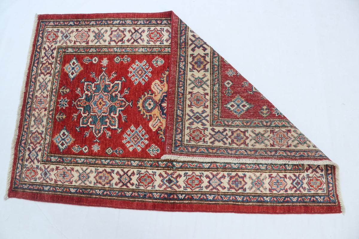 Detail view 10 of red Super Kazak handwoven wool rug, 2.5 x 4 ft