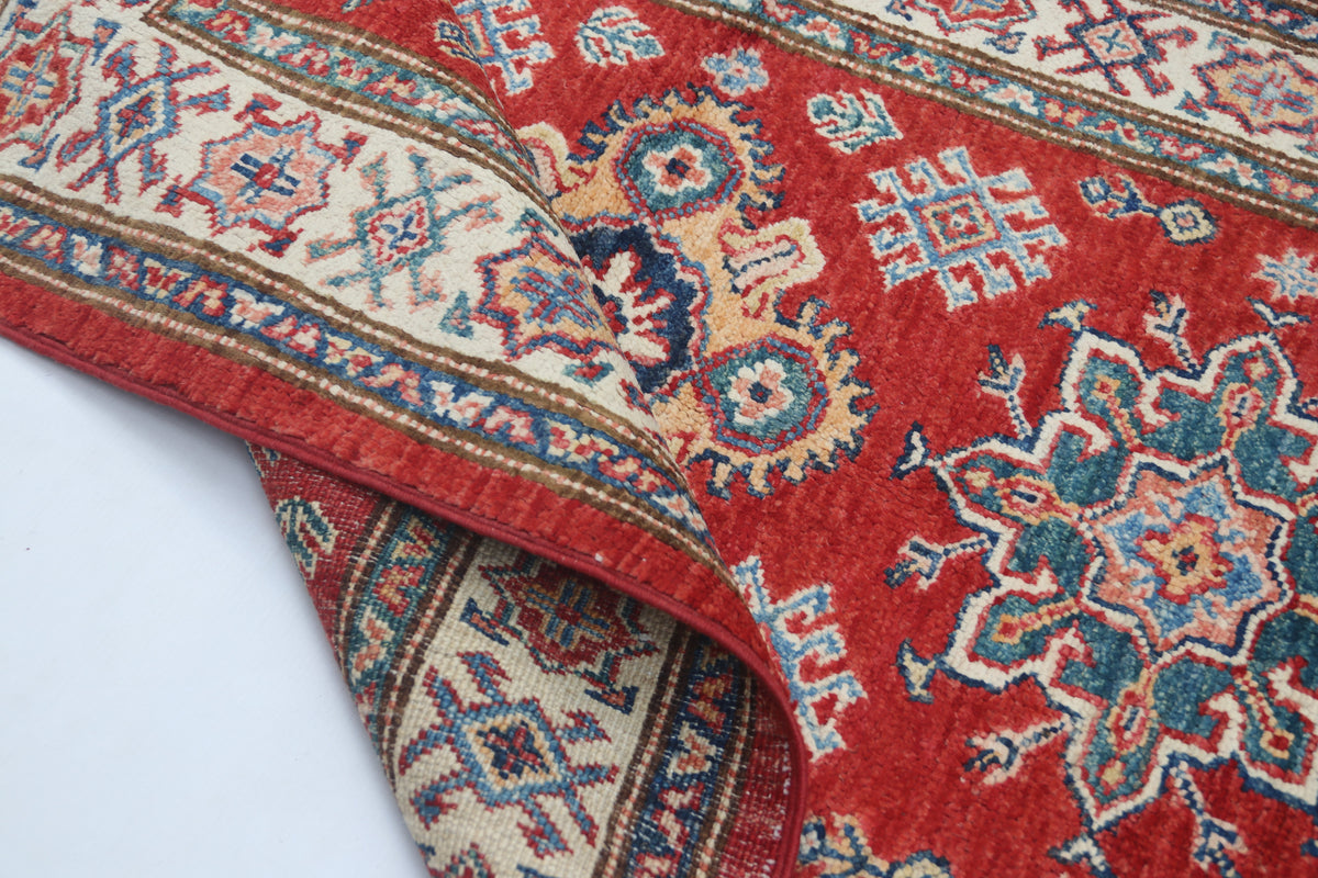 Detail view 8 of red Super Kazak handwoven wool rug, 2.5 x 4 ft