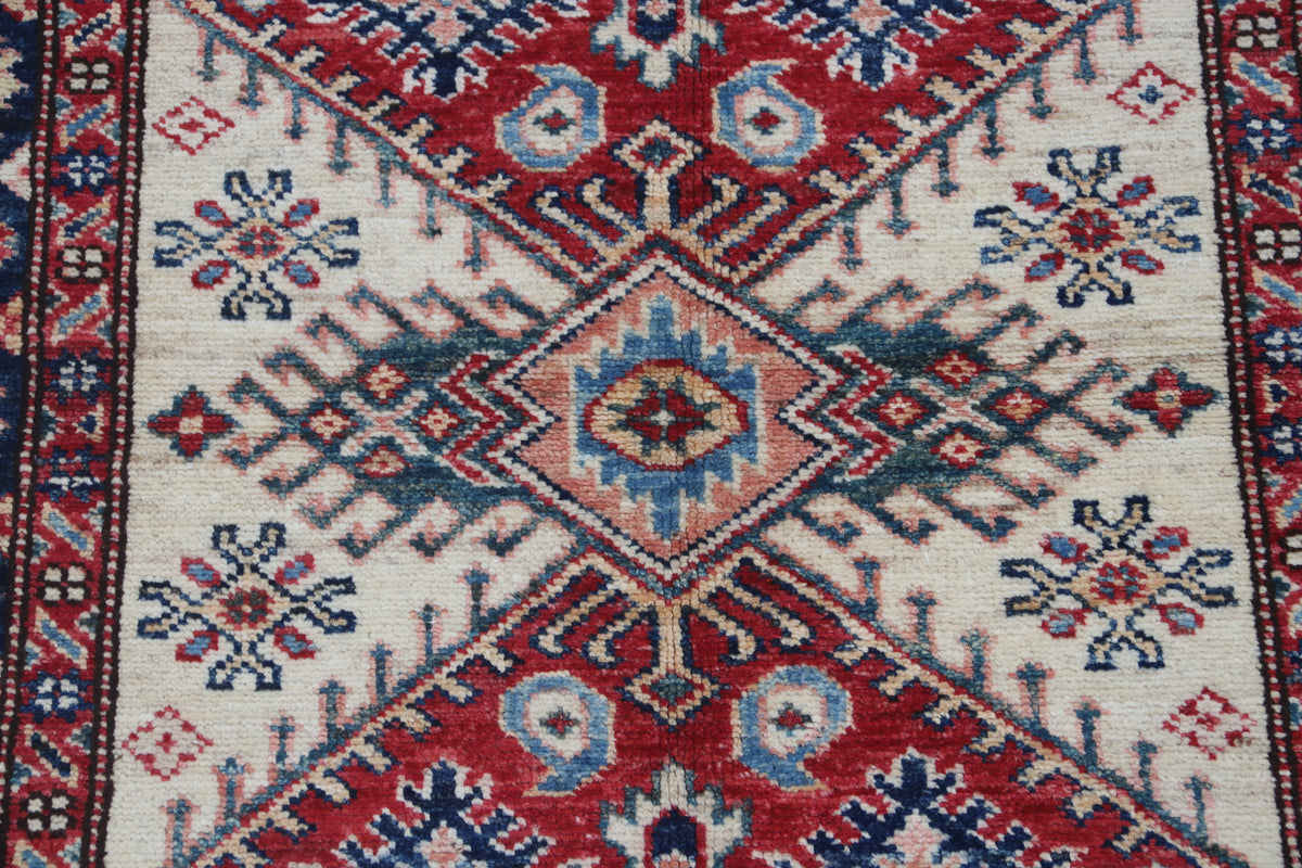 Detail view 6 of beige Super Kazak handwoven wool rug, 2.5 x 4 ft