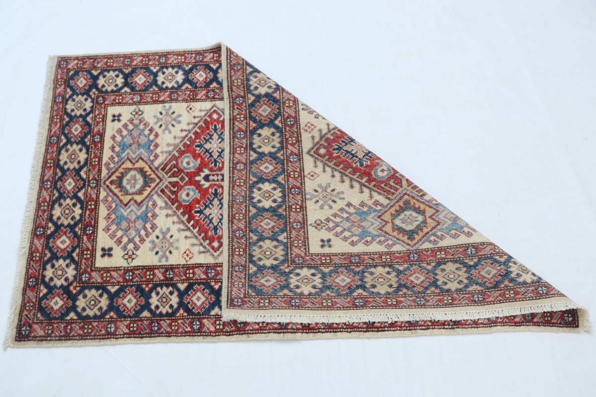 Detail view 7 of beige Super Kazak handwoven wool rug, 2.5 x 4 ft