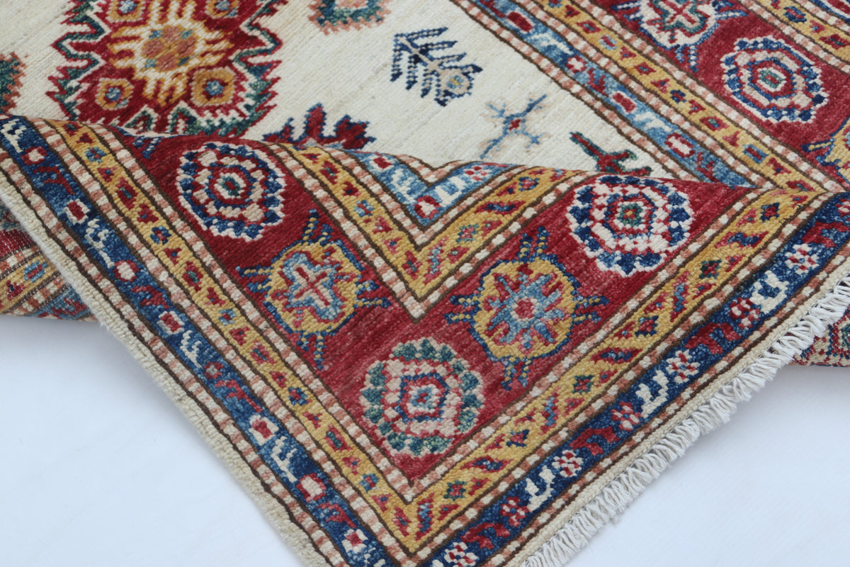 Detail view 7 of beige Super Kazak handwoven wool rug, 2.5 x 4 ft