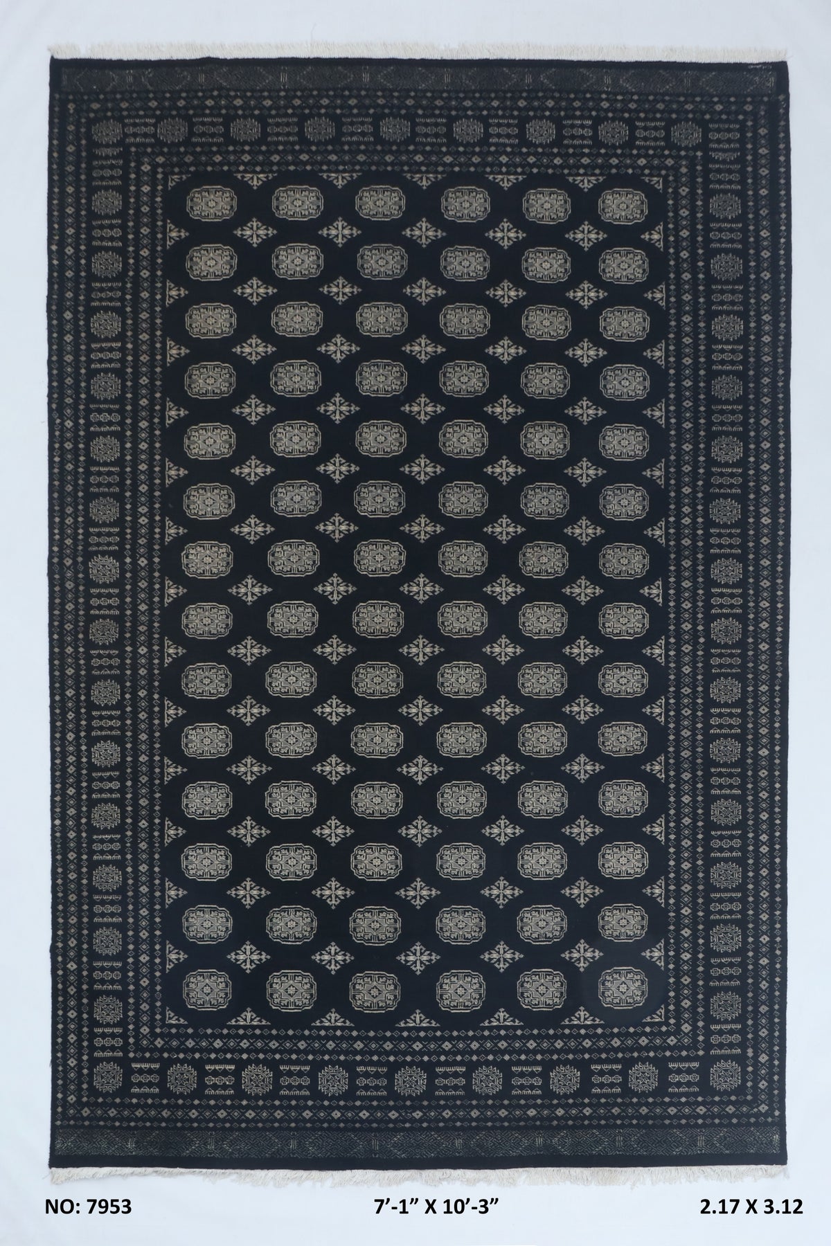 Detail view 10 of black Mori Bokhara handwoven wool rug, 7 x 10 ft