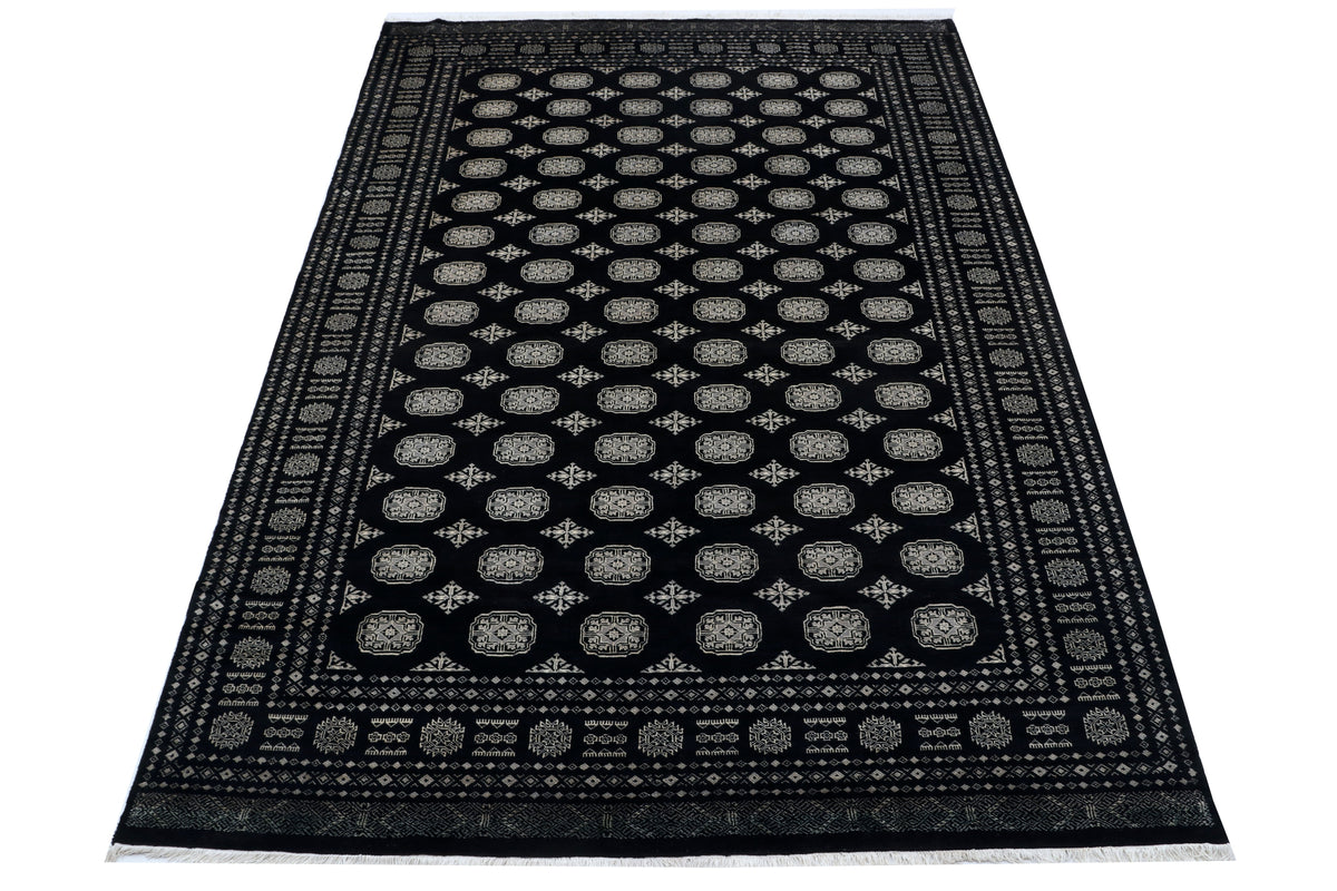 Detail view 2 of black Mori Bokhara handwoven wool rug, 7 x 10 ft