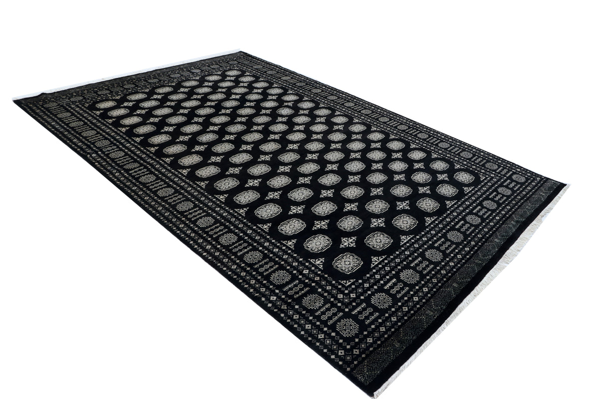 Detail view 3 of black Mori Bokhara handwoven wool rug, 7 x 10 ft