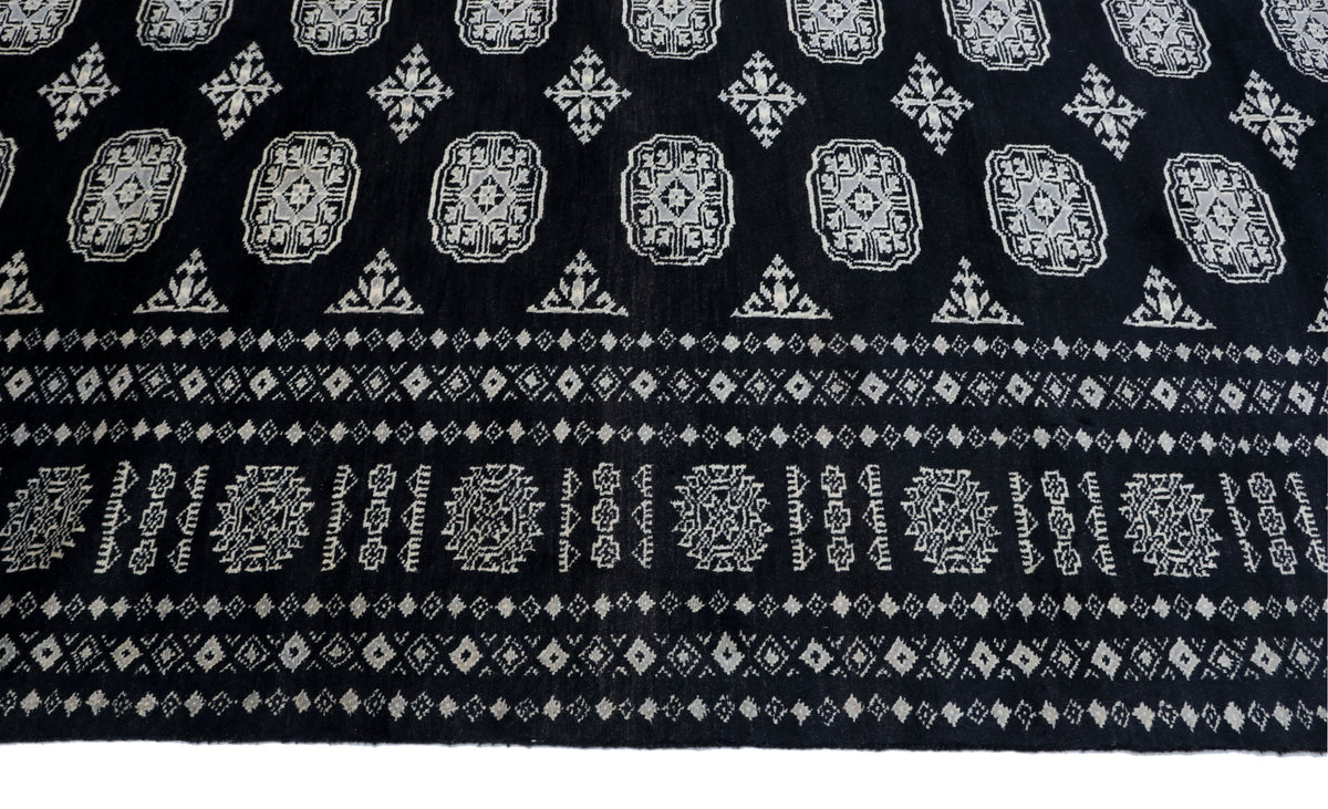 Detail view 4 of black Mori Bokhara handwoven wool rug, 7 x 10 ft