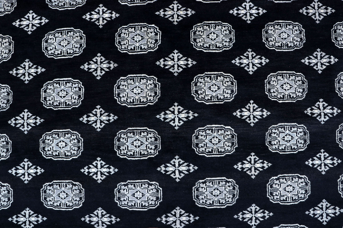 Detail view 5 of black Mori Bokhara handwoven wool rug, 7 x 10 ft