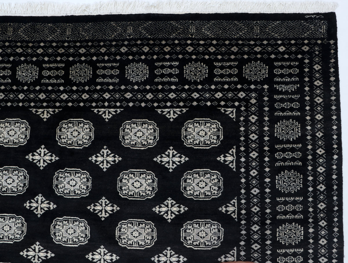Detail view 6 of black Mori Bokhara handwoven wool rug, 7 x 10 ft