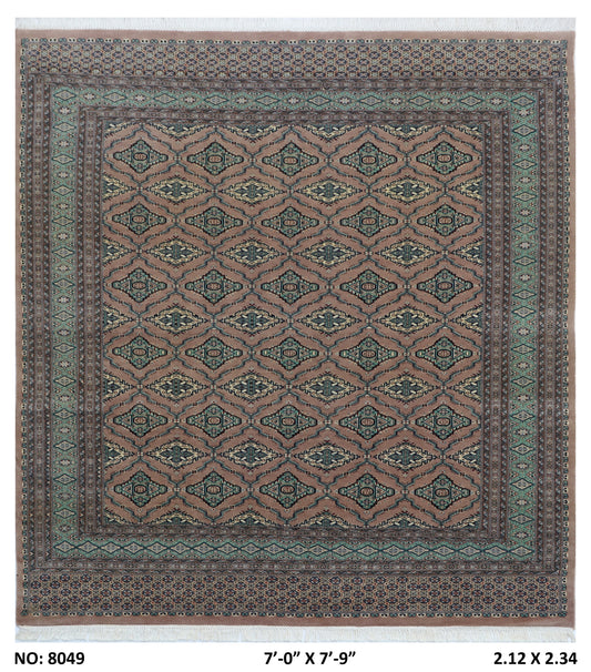Full view of gray Fine Jaldaar handwoven wool rug, 7 x 8 ft