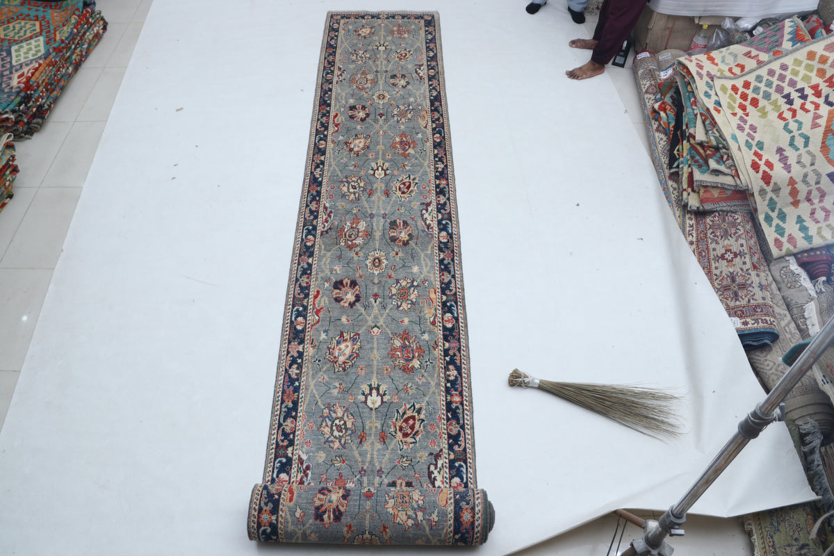Detail view 2 of gray Chobi 35/40 handwoven wool rug, 3 x 26 ft