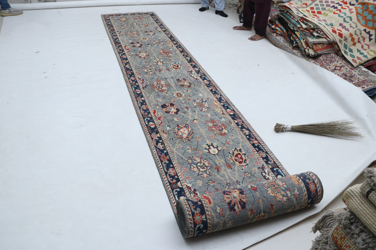 Detail view 3 of gray Chobi 35/40 handwoven wool rug, 3 x 26 ft