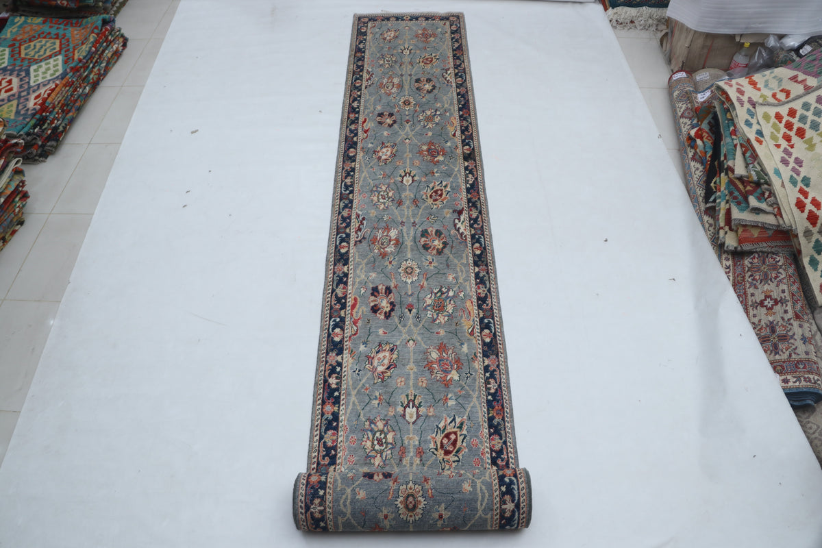 Detail view 2 of gray Chobi 35/40 handwoven wool rug, 3 x 26 ft