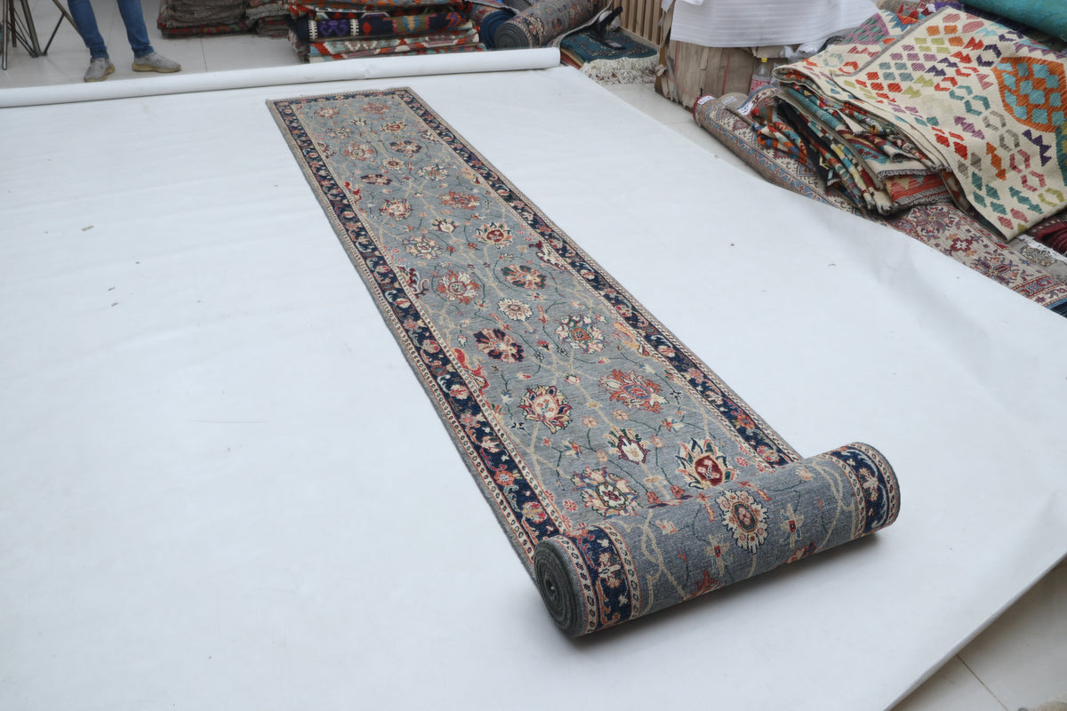 Detail view 3 of gray Chobi 35/40 handwoven wool rug, 3 x 26 ft