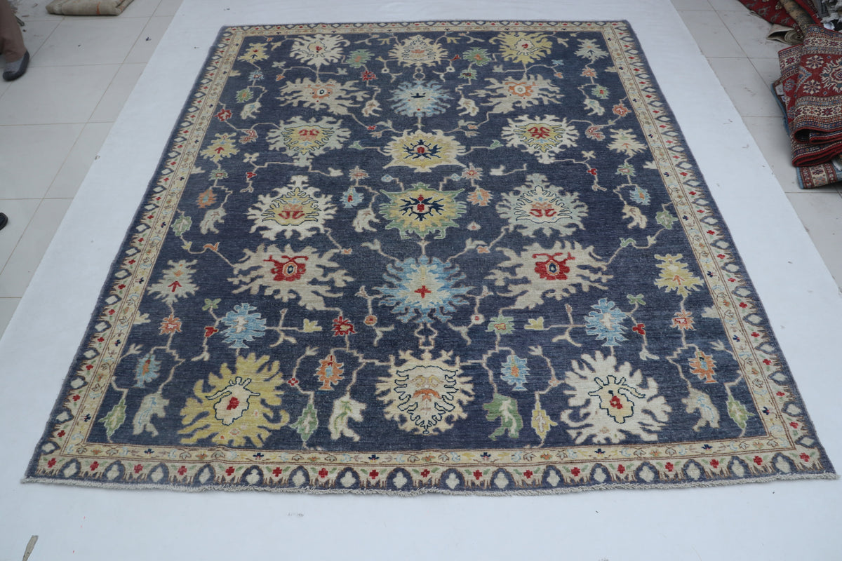 Detail view 2 of blue Chobi 35/40 handwoven wool rug, 8 x 10 ft