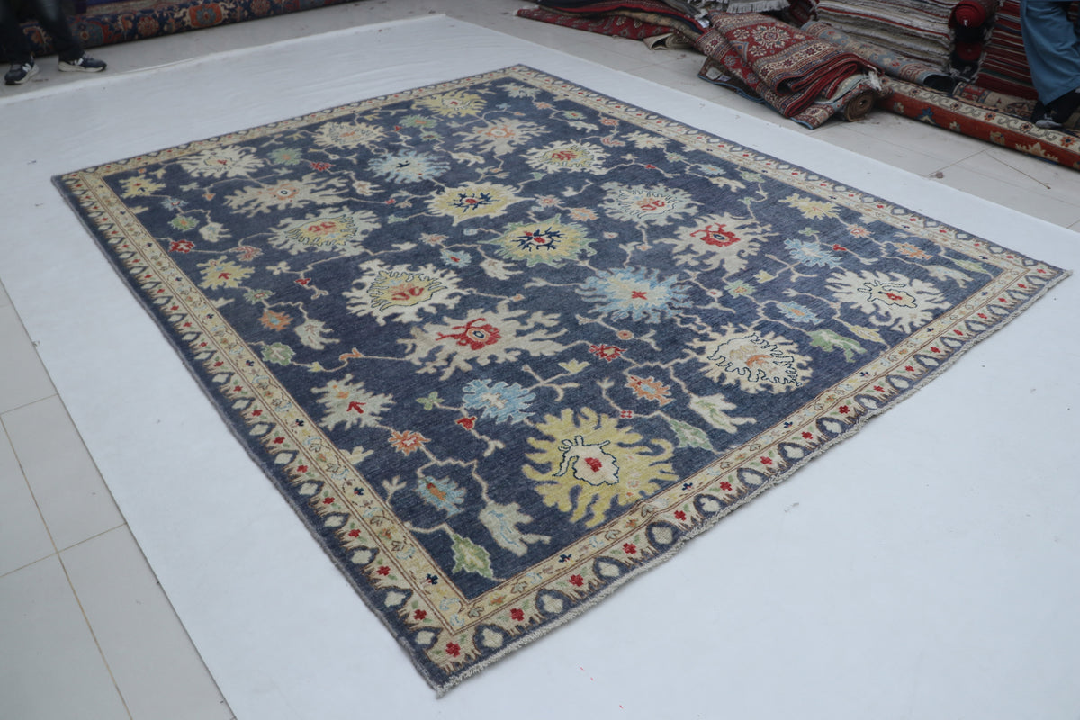 Detail view 3 of blue Chobi 35/40 handwoven wool rug, 8 x 10 ft