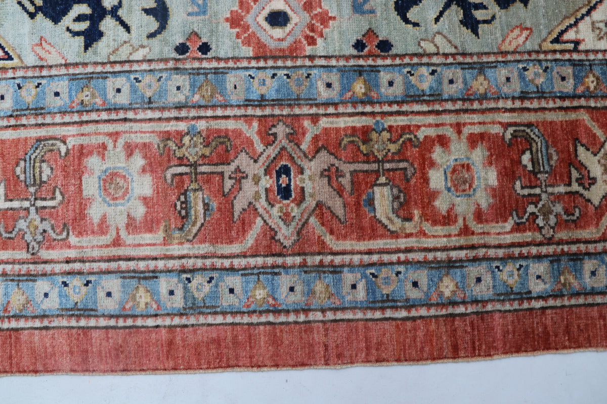 Detail view 4 of beige Oushak handwoven wool rug, 9 x 12 ft