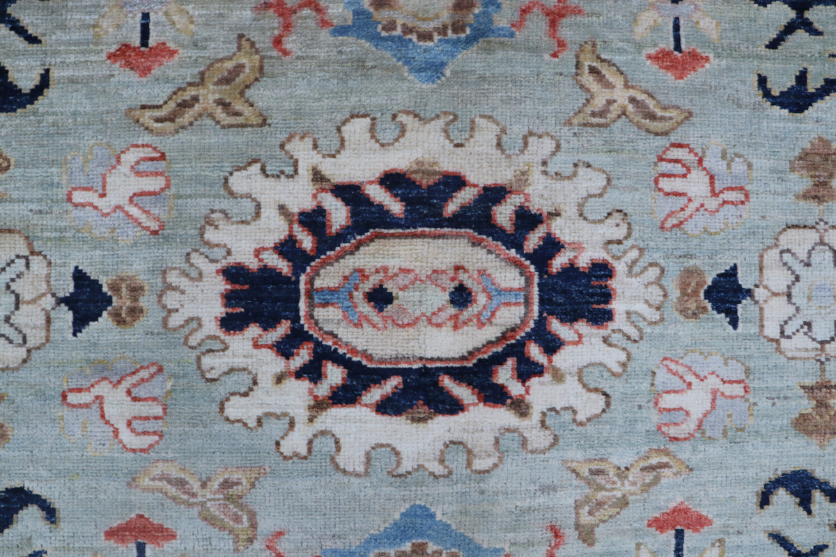 Detail view 5 of beige Oushak handwoven wool rug, 9 x 12 ft