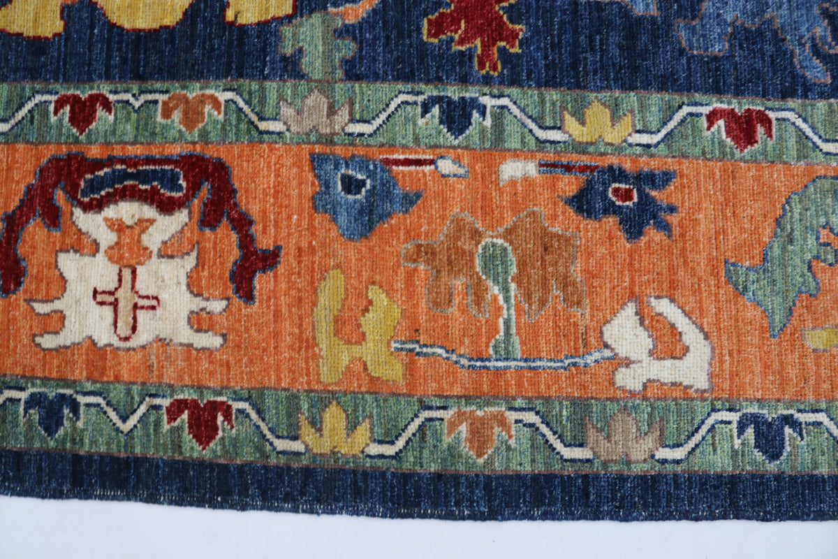 Detail view 3 of blue Oushak handwoven wool rug, 10 x 14 ft