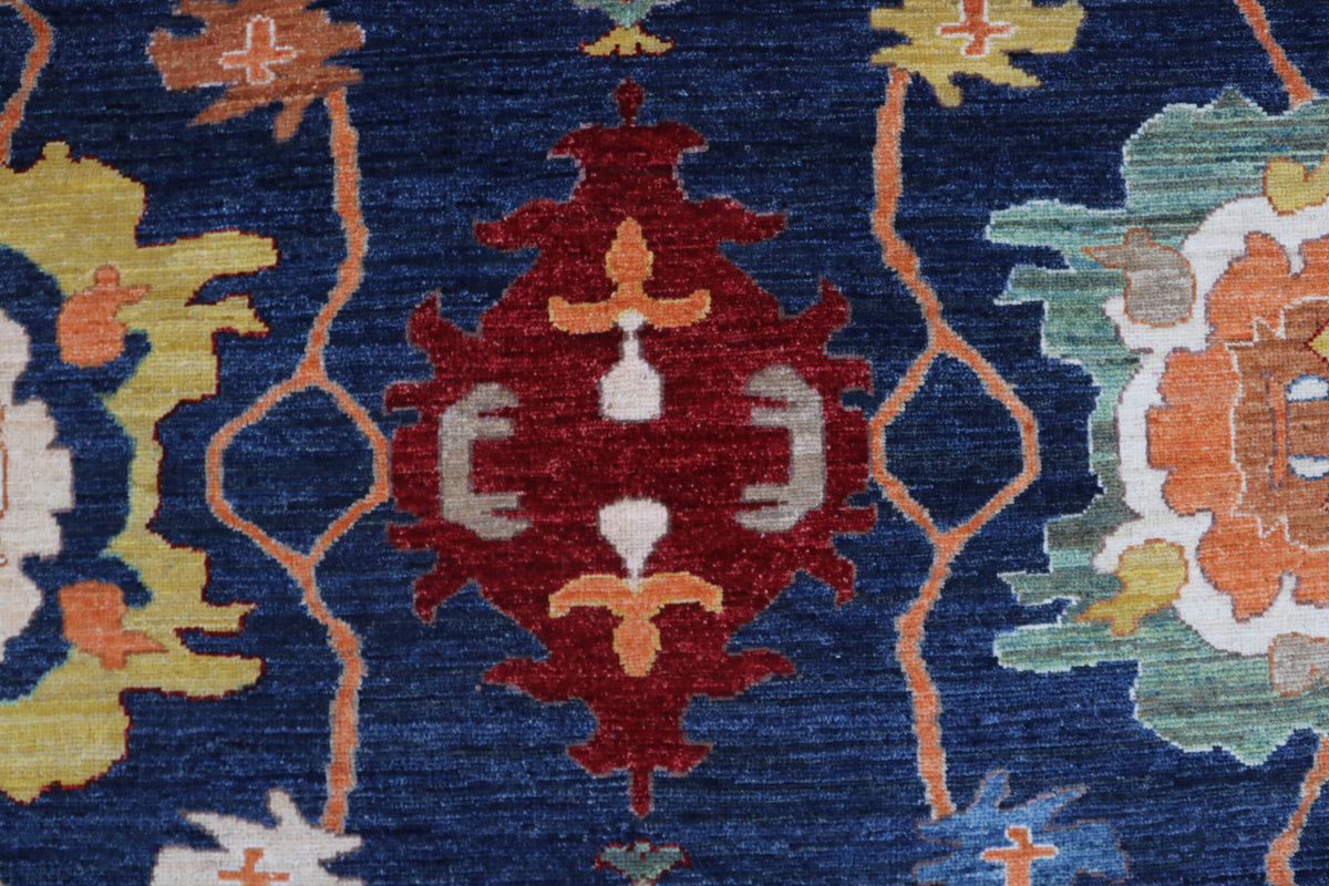 Detail view 4 of blue Oushak handwoven wool rug, 10 x 14 ft