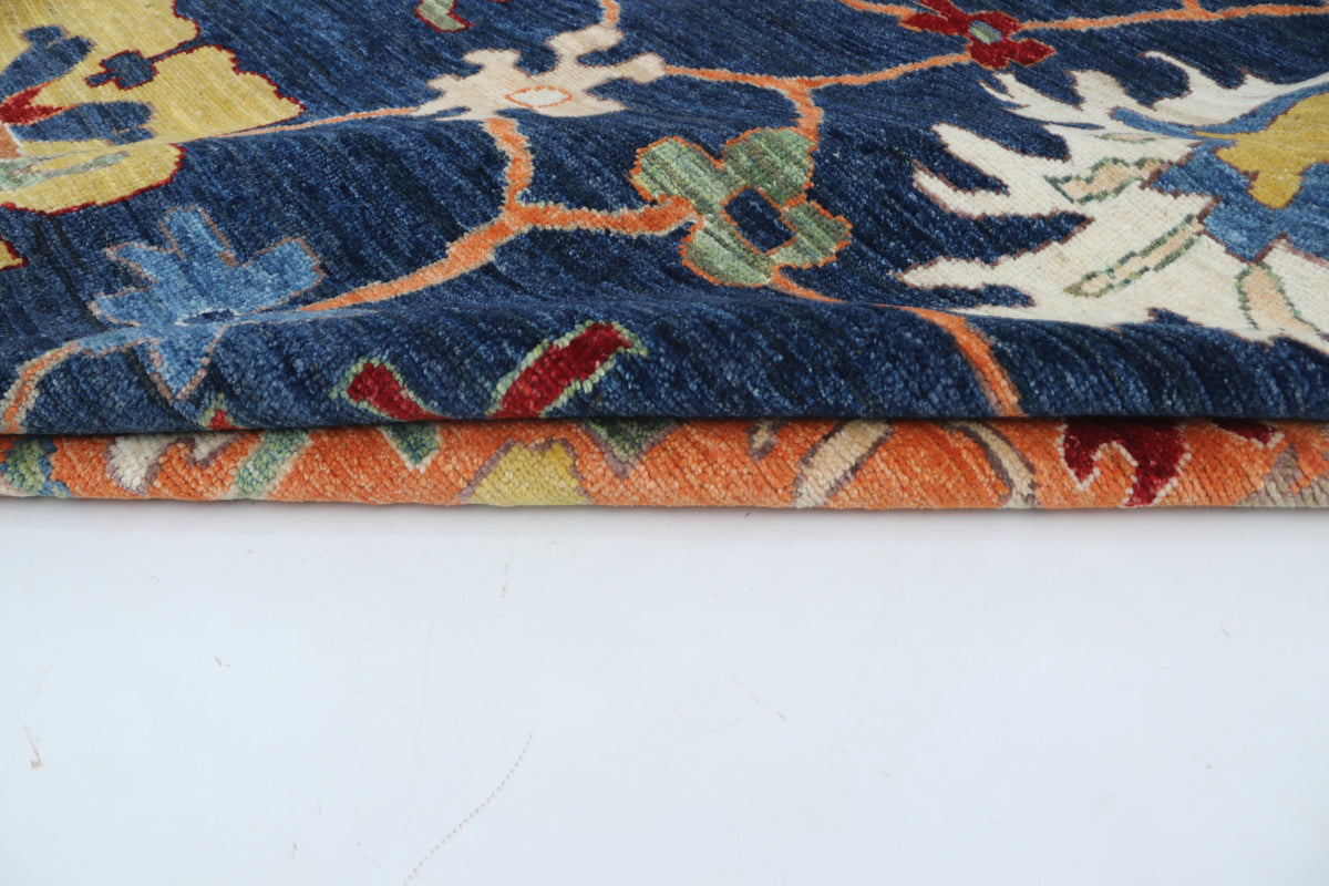 Detail view 7 of blue Oushak handwoven wool rug, 10 x 14 ft