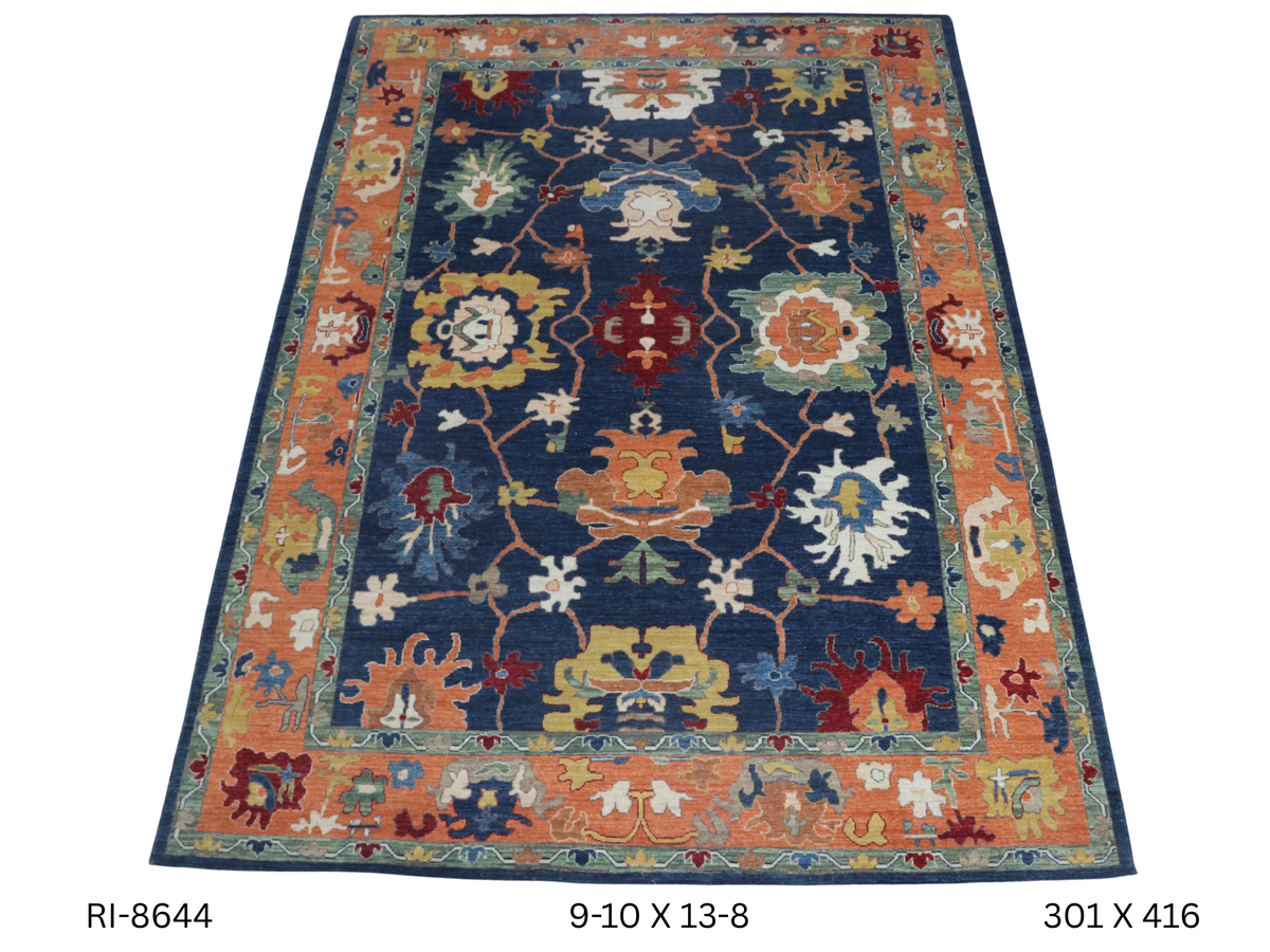 Detail view 9 of blue Oushak handwoven wool rug, 10 x 14 ft