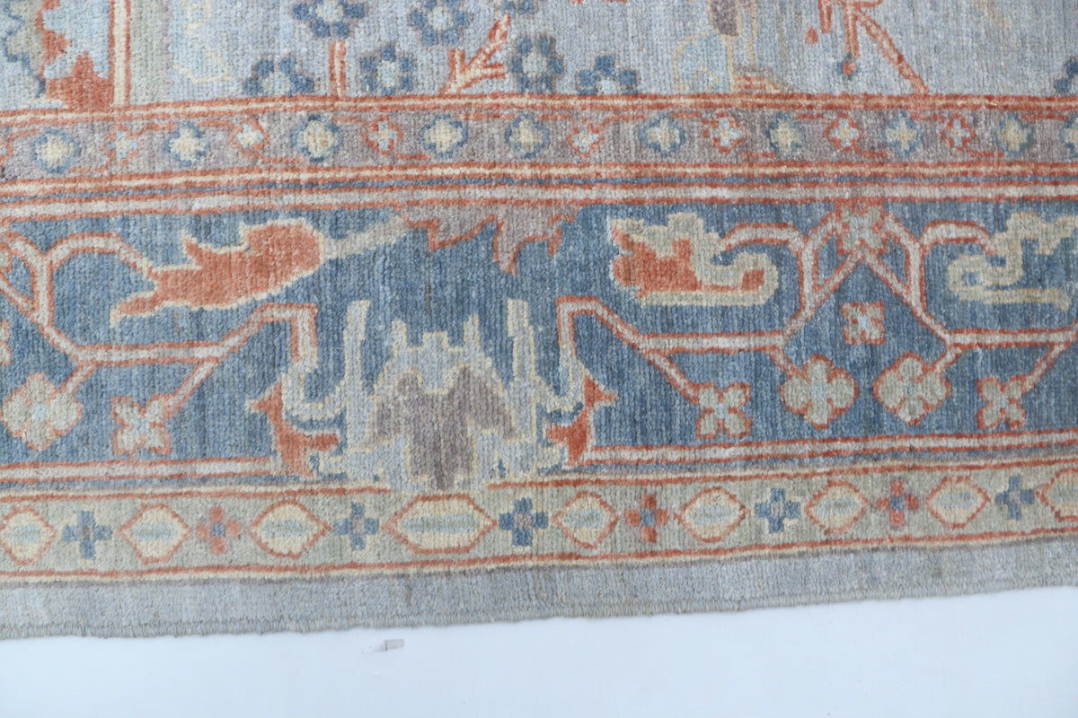 Detail view 3 of blue Oushak handwoven wool rug, 9 x 12 ft