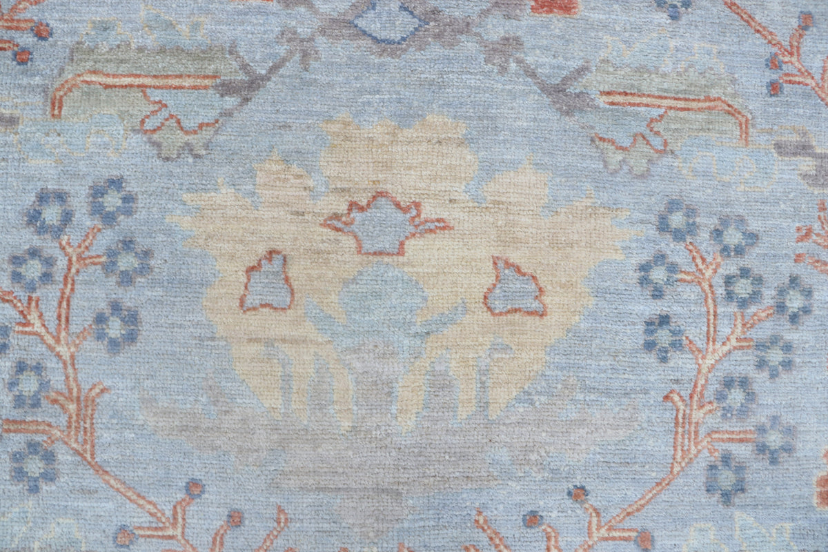 Detail view 4 of blue Oushak handwoven wool rug, 9 x 12 ft