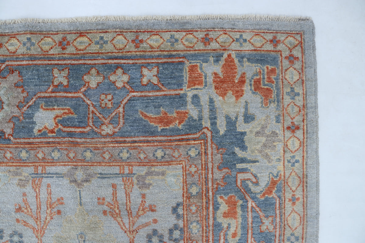 Detail view 5 of blue Oushak handwoven wool rug, 9 x 12 ft